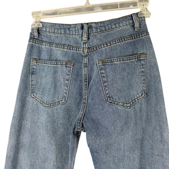 Princess Polly Jeans Size 4 Straight Leg Raw Hem Button Fly High Rise Blue Denim - Picture 6 of 8